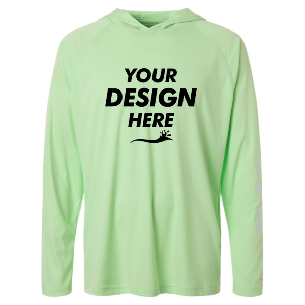 Columbia Men's PFG Terminal Tackle™ Hooded Long Sleeve T-Shirt, Key West / Cool Grey, Front view, Mockup