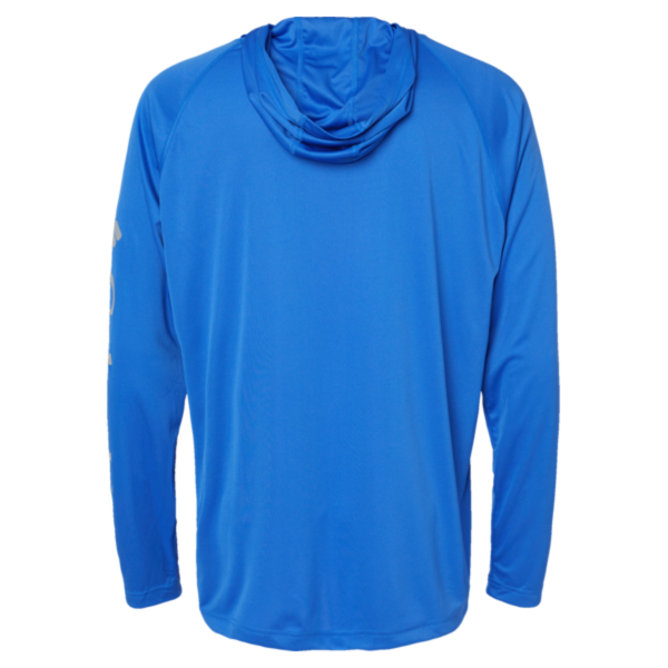 Columbia Men's PFG Terminal Tackle™ Hooded Long Sleeve T-Shirt, Vivid Blue / Cool Grey, Back view