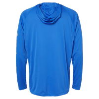Columbia Men's PFG Terminal Tackle™ Hooded Long Sleeve T-Shirt, Vivid Blue / Cool Grey, Back view