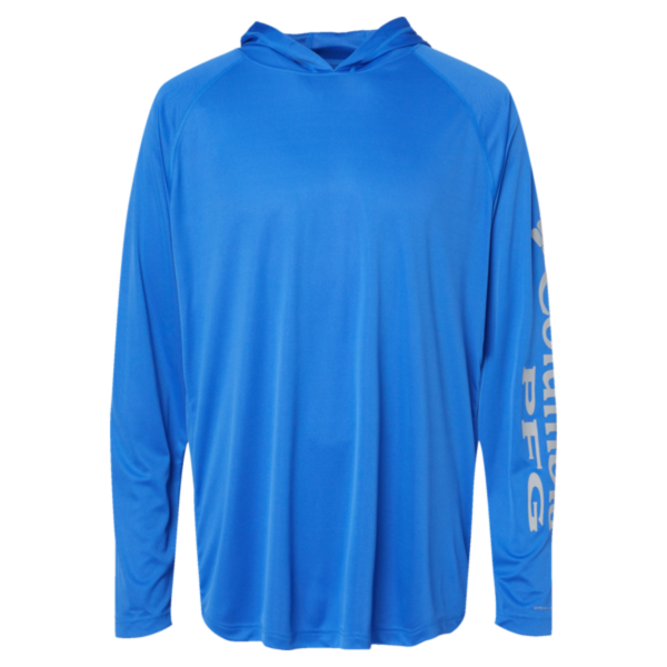 Columbia Men's PFG Terminal Tackle™ Hooded Long Sleeve T-Shirt, Vivid Blue / Cool Grey, Front view