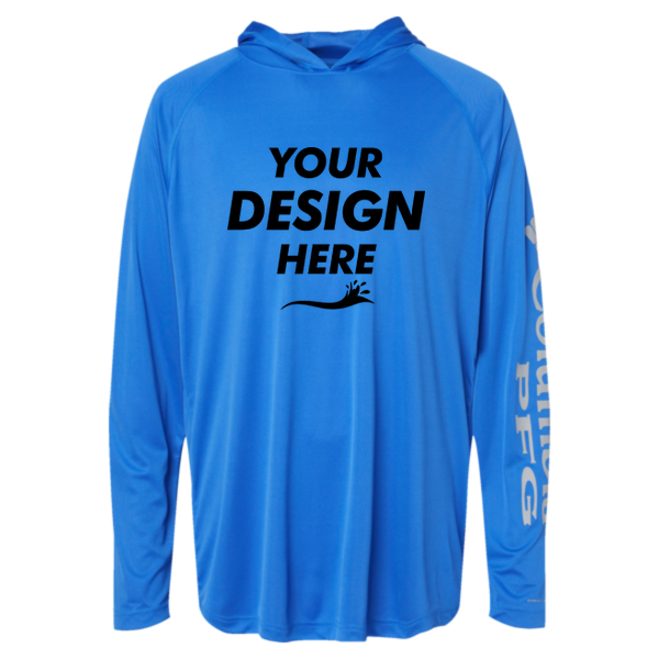 Columbia Men's PFG Terminal Tackle™ Hooded Long Sleeve T-Shirt, Vivid Blue / Cool Grey, Front view, Mockup