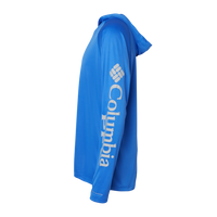 Columbia Men's PFG Terminal Tackle™ Hooded Long Sleeve T-Shirt, Vivid Blue / Cool Grey, Left Sleeve view
