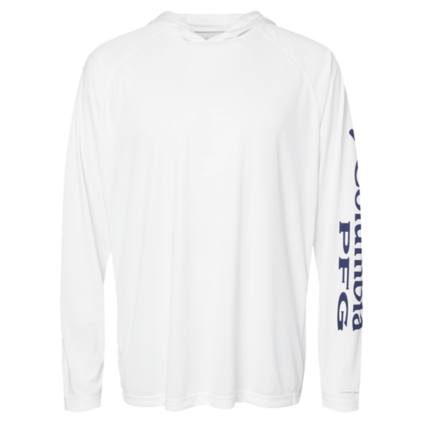 Columbia Men's PFG Terminal Tackle™ Hooded Long Sleeve T-Shirt, White / Nightshade, Front view