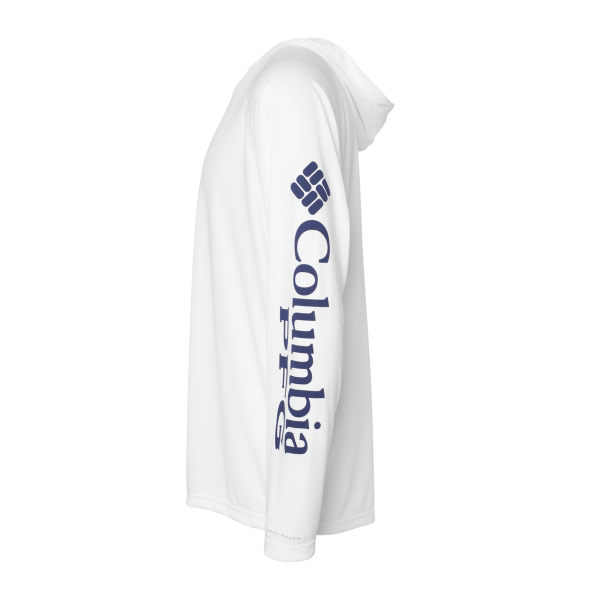 Columbia Men's PFG Terminal Tackle™ Hooded Long Sleeve T-Shirt, White / Nightshade, Left Sleeve view