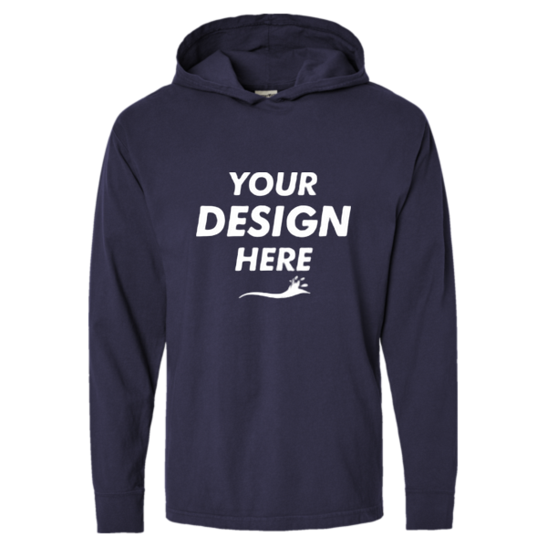 ComfortWash by Hanes Unisex Garment-Dyed Jersey Hooded Long Sleeve T-Shirt, Anchor Slate, Front view, Mockup