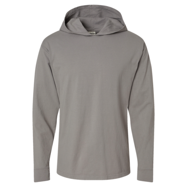 ComfortWash by Hanes Unisex Garment-Dyed Jersey Hooded Long Sleeve T-Shirt, Concrete Grey, Front view