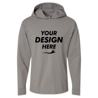 ComfortWash by Hanes Unisex Garment-Dyed Jersey Hooded Long Sleeve T-Shirt, Concrete Grey, Front view, Mockup