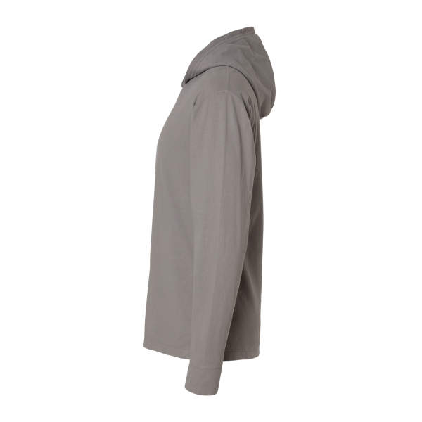 ComfortWash by Hanes Unisex Garment-Dyed Jersey Hooded Long Sleeve T-Shirt, Concrete Grey, Left Sleeve view