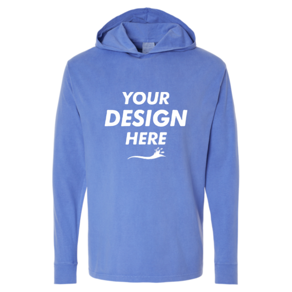 ComfortWash by Hanes Unisex Garment-Dyed Jersey Hooded Long Sleeve T-Shirt, Deep Forte Blue, Front view, Mockup