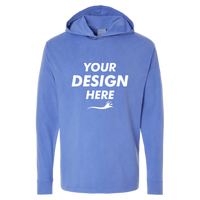 ComfortWash by Hanes Unisex Garment-Dyed Jersey Hooded Long Sleeve T-Shirt, Deep Forte Blue, Front view, Mockup