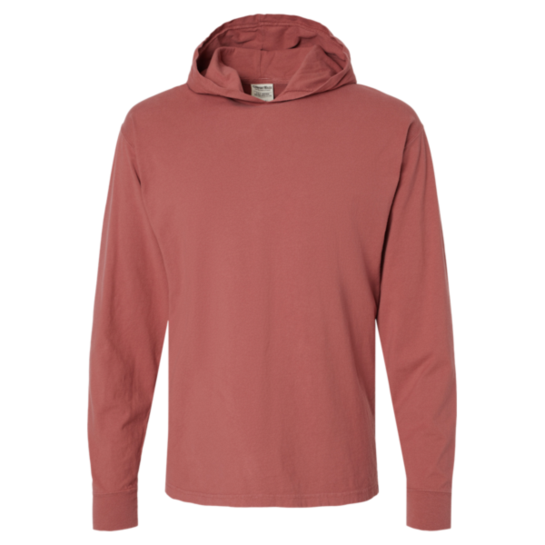 ComfortWash by Hanes Unisex Garment-Dyed Jersey Hooded Long Sleeve T-Shirt, Nantucket Red, Front view