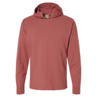 ComfortWash by Hanes Unisex Garment-Dyed Jersey Hooded Long Sleeve T-Shirt, Nantucket Red, Front view