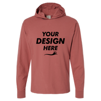ComfortWash by Hanes Unisex Garment-Dyed Jersey Hooded Long Sleeve T-Shirt, Nantucket Red, Front view, Mockup