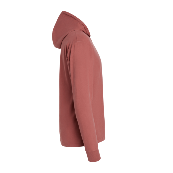 ComfortWash by Hanes Unisex Garment-Dyed Jersey Hooded Long Sleeve T-Shirt, Nantucket Red, Right Sleeve view