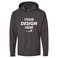 ComfortWash by Hanes Unisex Garment-Dyed Jersey Hooded Long Sleeve T-Shirt, New Railroad Grey, Front view, Mockup