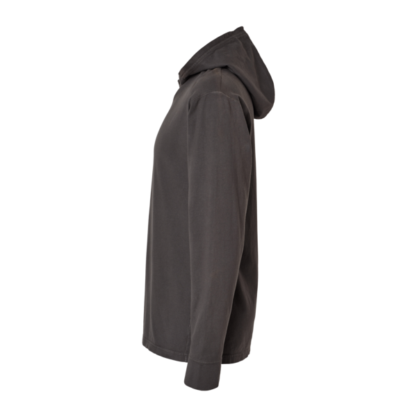 ComfortWash by Hanes Unisex Garment-Dyed Jersey Hooded Long Sleeve T-Shirt, New Railroad Grey, Left Sleeve view