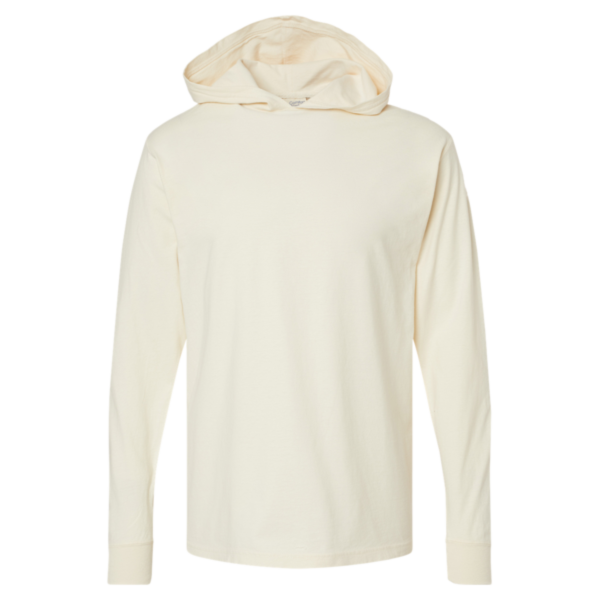 ComfortWash by Hanes Unisex Garment-Dyed Jersey Hooded Long Sleeve T-Shirt, Parchment, Front view