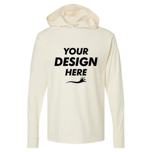 ComfortWash by Hanes Unisex Garment-Dyed Jersey Hooded Long Sleeve T-Shirt, Parchment, Front view, Mockup