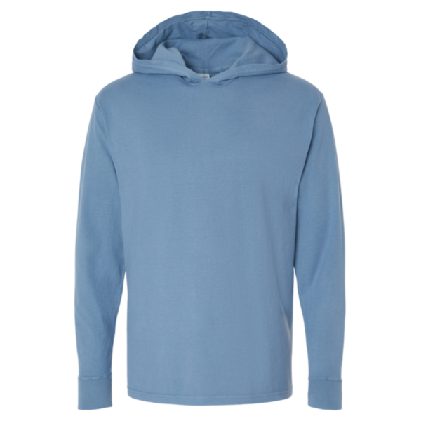 ComfortWash by Hanes Unisex Garment-Dyed Jersey Hooded Long Sleeve T-Shirt, Saltwater, Front view