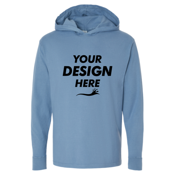 ComfortWash by Hanes Unisex Garment-Dyed Jersey Hooded Long Sleeve T-Shirt, Saltwater, Front view, Mockup