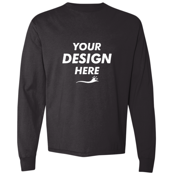 ComfortWash by Hanes Unisex Garment-Dyed Long Sleeve T-Shirt, Black, Front view, Mockup