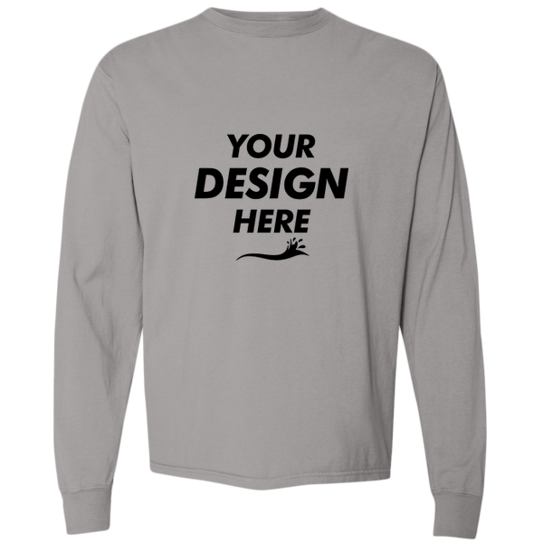 ComfortWash by Hanes Unisex Garment-Dyed Long Sleeve T-Shirt, Concrete Grey, Front view, Mockup