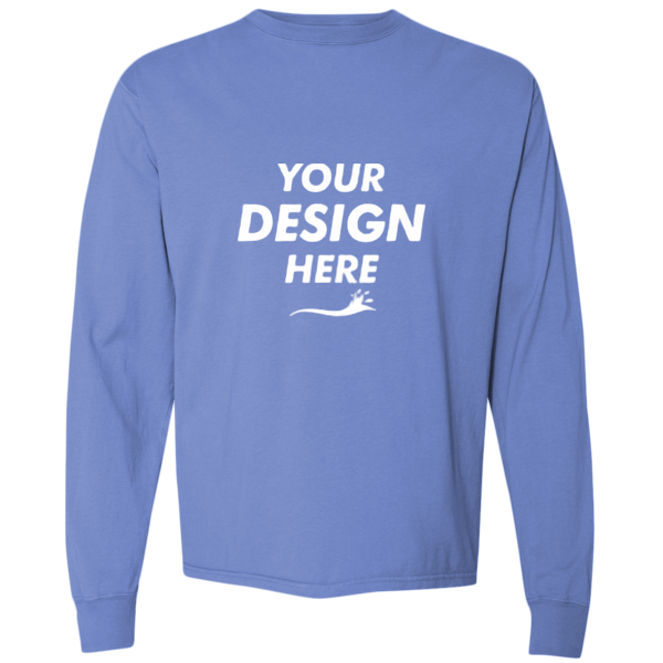 ComfortWash by Hanes Unisex Garment-Dyed Long Sleeve T-Shirt, Deep Forte Blue, Front view, Mockup