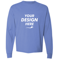 ComfortWash by Hanes Unisex Garment-Dyed Long Sleeve T-Shirt, Deep Forte Blue, Front view, Mockup