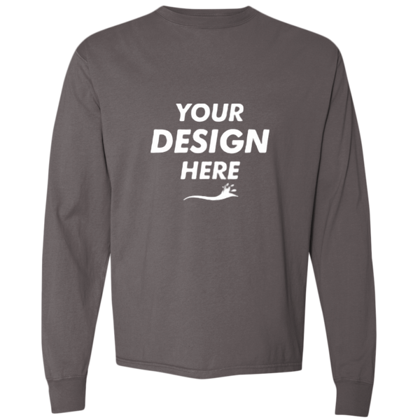 ComfortWash by Hanes Unisex Garment-Dyed Long Sleeve T-Shirt, New Railroad Grey, Front view, Mockup