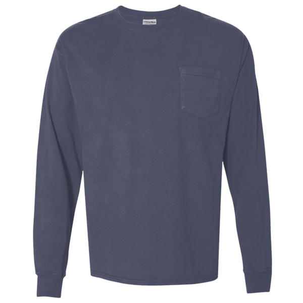 ComfortWash by Hanes Unisex Garment-Dyed Long Sleeve T-Shirt With a Pocket, Anchor Slate, Front view