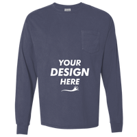ComfortWash by Hanes Unisex Garment-Dyed Long Sleeve T-Shirt With a Pocket, Anchor Slate, Front view, Mockup