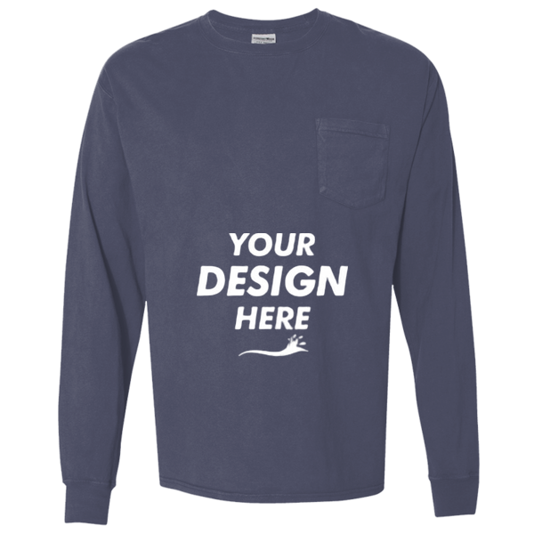 ComfortWash by Hanes Unisex Garment-Dyed Long Sleeve T-Shirt With a Pocket, Anchor Slate, Front view, Mockup