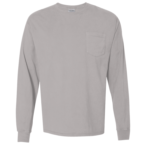 ComfortWash by Hanes Unisex Garment-Dyed Long Sleeve T-Shirt With a Pocket, Concrete Grey, Front view
