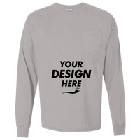 ComfortWash by Hanes Unisex Garment-Dyed Long Sleeve T-Shirt With a Pocket, Concrete Grey, Front view, Mockup