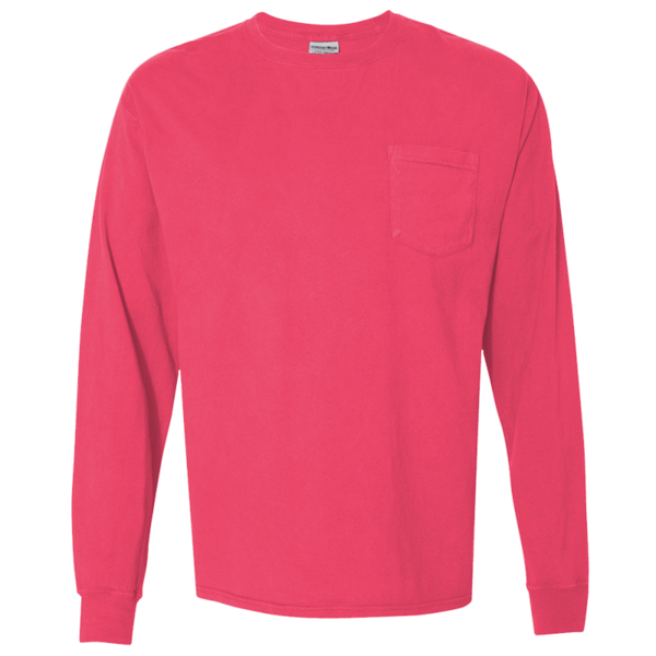 ComfortWash by Hanes Unisex Garment-Dyed Long Sleeve T-Shirt With a Pocket, Crimson Fall, Front view