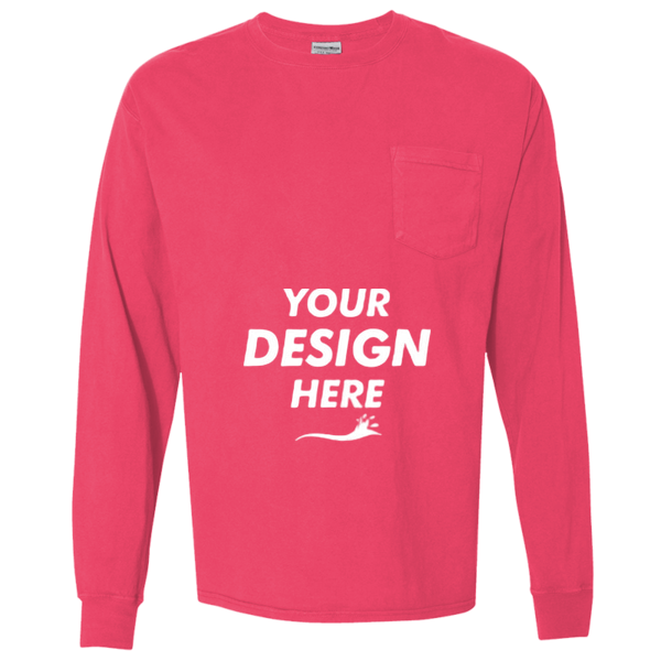 ComfortWash by Hanes Unisex Garment-Dyed Long Sleeve T-Shirt With a Pocket, Crimson Fall, Front view, Mockup