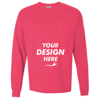 ComfortWash by Hanes Unisex Garment-Dyed Long Sleeve T-Shirt With a Pocket, Crimson Fall, Front view, Mockup