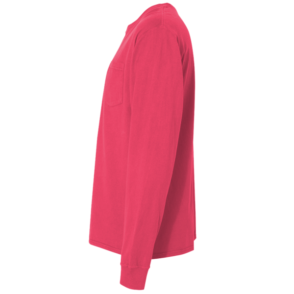 ComfortWash by Hanes Unisex Garment-Dyed Long Sleeve T-Shirt With a Pocket, Crimson Fall, Left Sleeve view