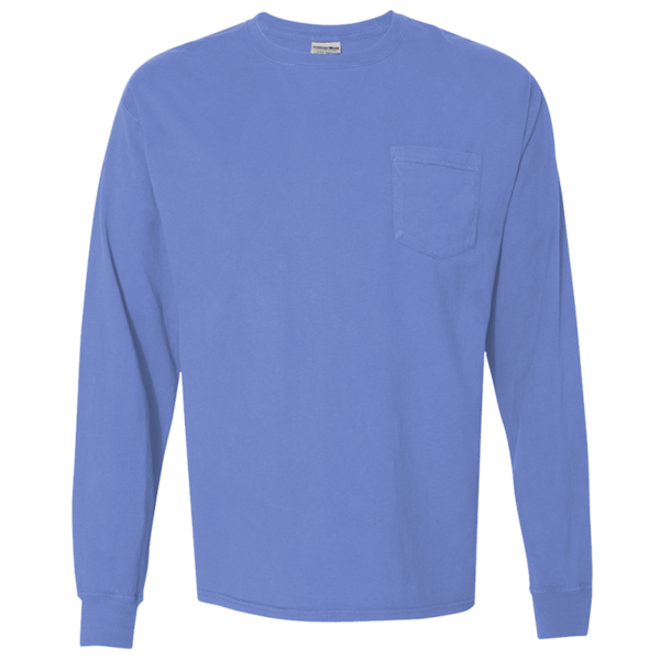 ComfortWash by Hanes Unisex Garment-Dyed Long Sleeve T-Shirt With a Pocket, Deep Forte Blue, Front view