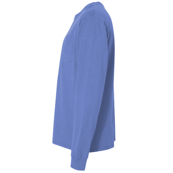ComfortWash by Hanes Unisex Garment-Dyed Long Sleeve T-Shirt With a Pocket, Deep Forte Blue, Left Sleeve view
