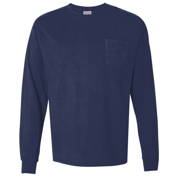 ComfortWash by Hanes Unisex Garment-Dyed Long Sleeve T-Shirt With a Pocket, Navy, Front view