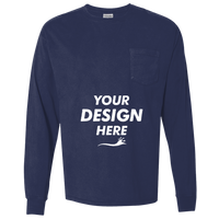 ComfortWash by Hanes Unisex Garment-Dyed Long Sleeve T-Shirt With a Pocket, Navy, Front view, Mockup