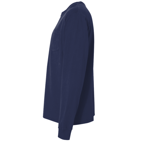 ComfortWash by Hanes Unisex Garment-Dyed Long Sleeve T-Shirt With a Pocket, Navy, Left Sleeve view
