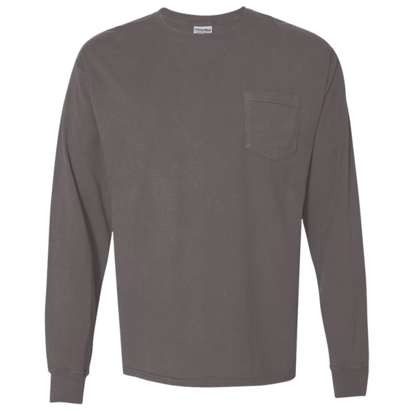 ComfortWash by Hanes Unisex Garment-Dyed Long Sleeve T-Shirt With a Pocket, New Railroad Grey, Front view