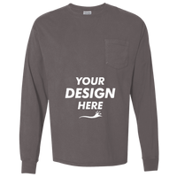 ComfortWash by Hanes Unisex Garment-Dyed Long Sleeve T-Shirt With a Pocket, New Railroad Grey, Front view, Mockup