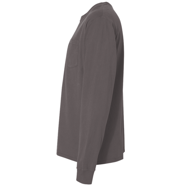 ComfortWash by Hanes Unisex Garment-Dyed Long Sleeve T-Shirt With a Pocket, New Railroad Grey, Left Sleeve view