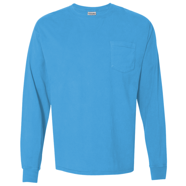 ComfortWash by Hanes Unisex Garment-Dyed Long Sleeve T-Shirt With a Pocket, Summer Sky Blue, Front view