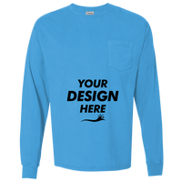 ComfortWash by Hanes Unisex Garment-Dyed Long Sleeve T-Shirt With a Pocket, Summer Sky Blue, Front view, Mockup