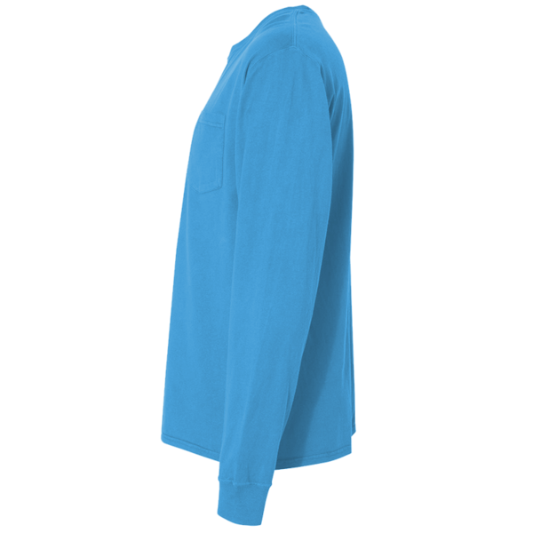 ComfortWash by Hanes Unisex Garment-Dyed Long Sleeve T-Shirt With a Pocket, Summer Sky Blue, Left Sleeve view