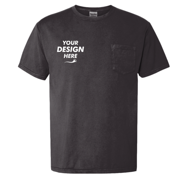 ComfortWash by Hanes Unisex Garment-Dyed Pocket T-Shirt, Black, Front view, Mockup